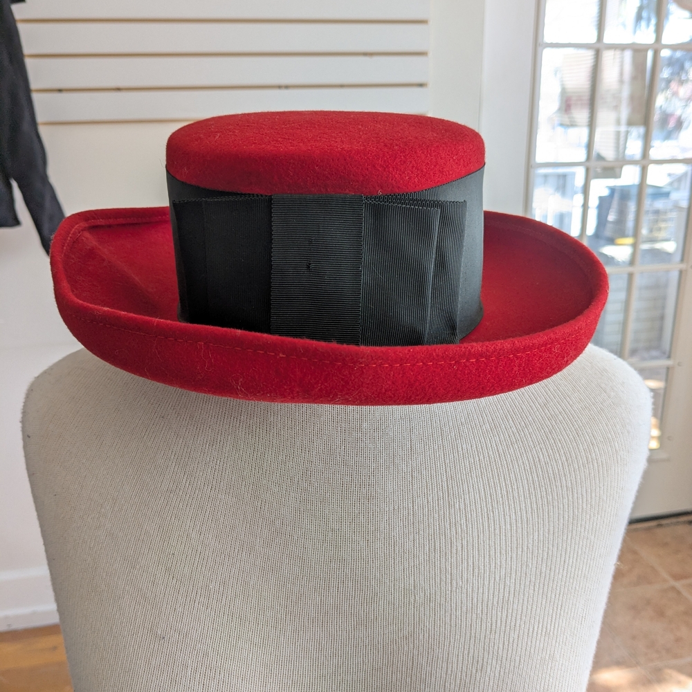 Vintage Bollman Red and Black Wide-Brimmed Hat Accessory